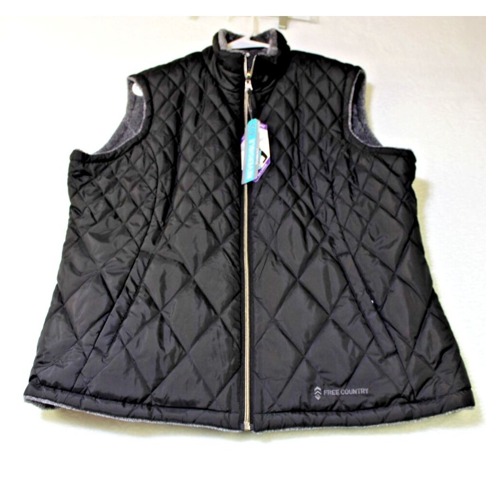 NWT Free Country Women's Black Reversible Faux Fur Lined Zip Up Vest XXL